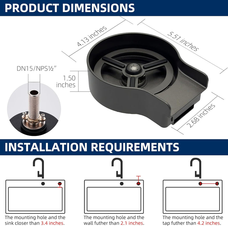 Glass Rinser for Kitchen Sinks 360° High Pressure Jets Cup Washer